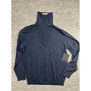 Lachlan Sweater Mens Large Blue 100% Merino Wool Half Zip Mock Neck Pullover